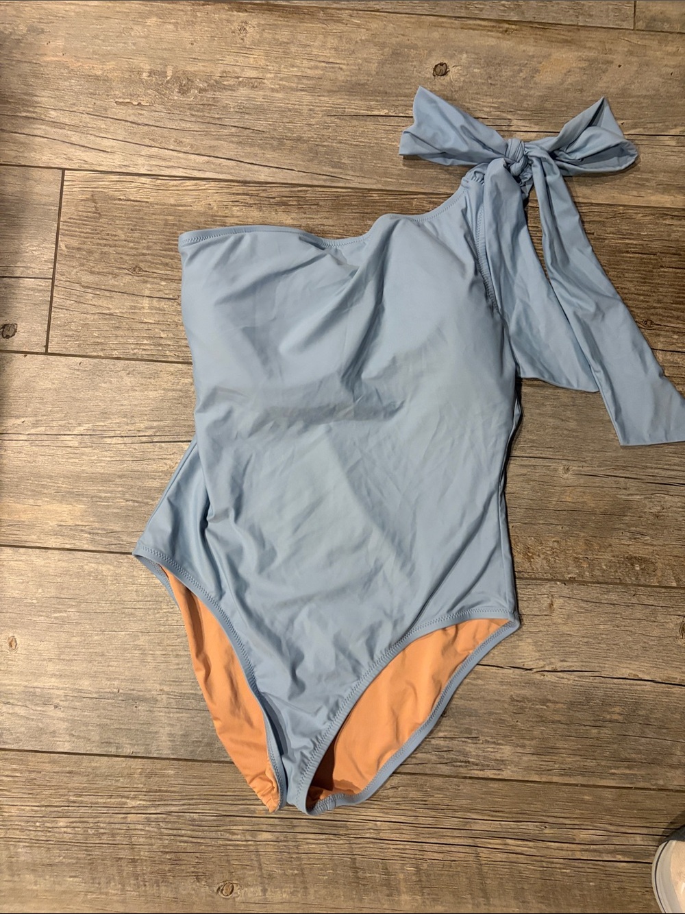 J Crew one shoulder light blue swimsuit w/bow sz 12 lined
